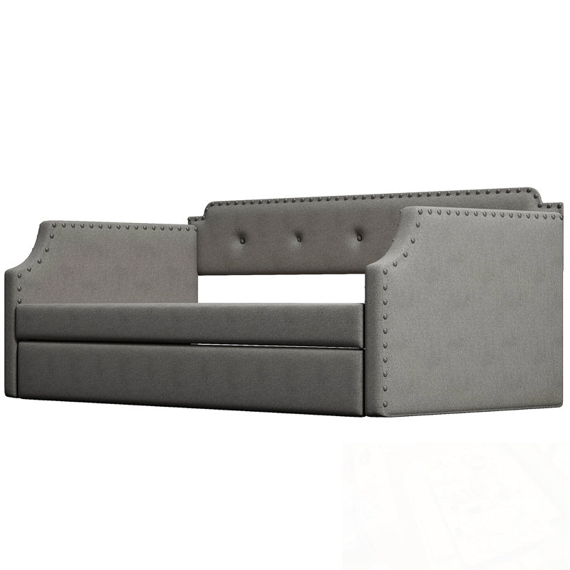 Twin Size Upholstered Daybed with Trundle, Gray