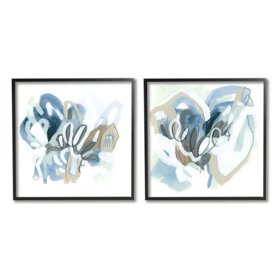 " Contemporary Blue Squiggle Composition " by June Erica Vess 2 - Pieces