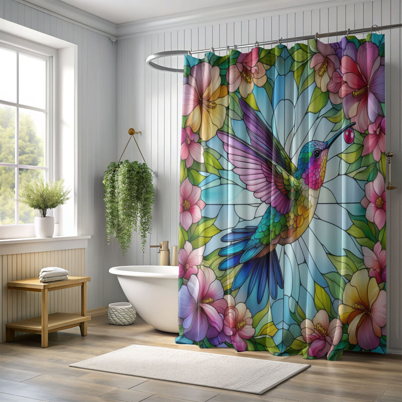 Rideau de douche 1 pièce Hummingbird Haven, H 74 po x l 71 po