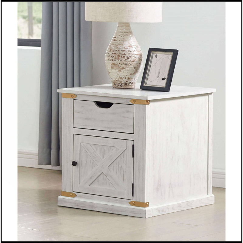 Rustic Style Antique White 1Pc End Table Living Room Side Table W Drawers Barnyard Design
