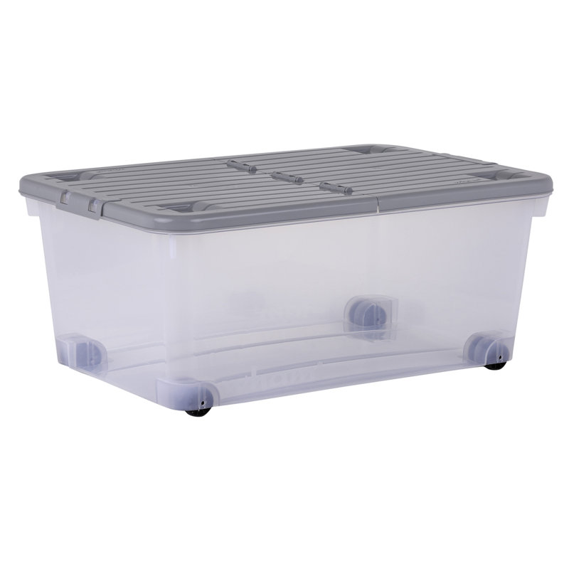 Wham 32L Box with Wheels & Folding Lid Pack of 5 Clear/Cool Grey