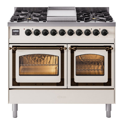 ILVE Nostalgie II Series Noblesse 40 inch Dual Fuel Range with 6 Sealed Burners, Griddle (Glass Door)