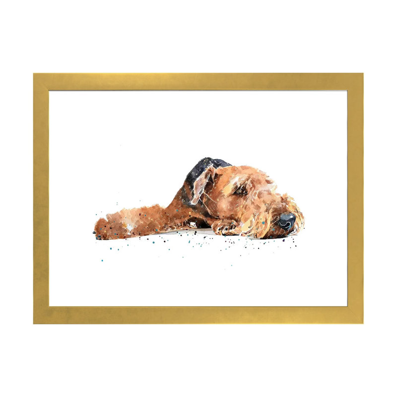 " Airedale " by EdsWatercolours, White, 16" H x 24" W x 1" D, Gold Framed Paper
