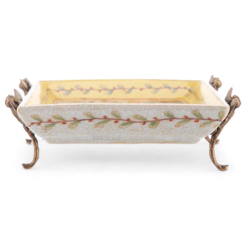 Assiette en porcelaine peinte à la main avec pieds en libellule bronze