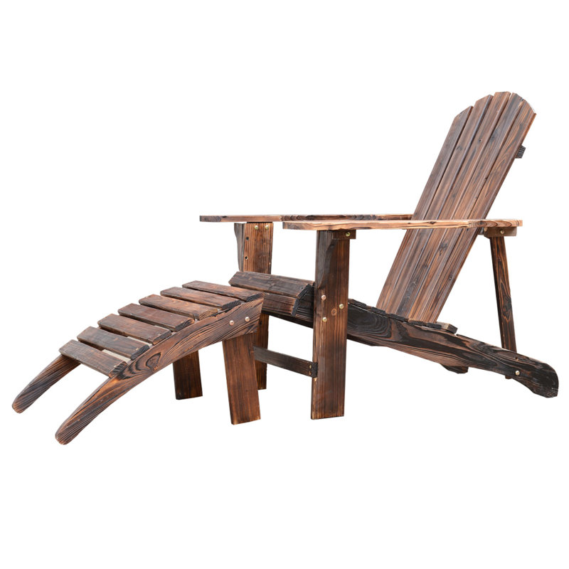 Rustic Brown Fir Wood Adirondack Chair with Ottoman