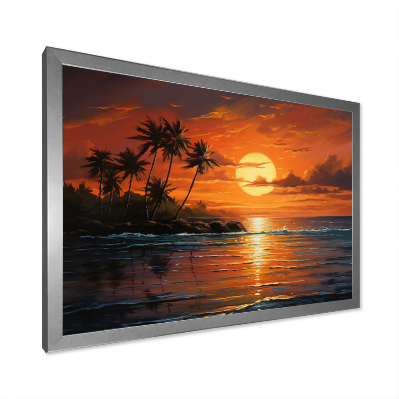 Caraibe Island Sunset I - impression, H 30 po x l 40 po x P 1,5 po, Cadre photo argenté
