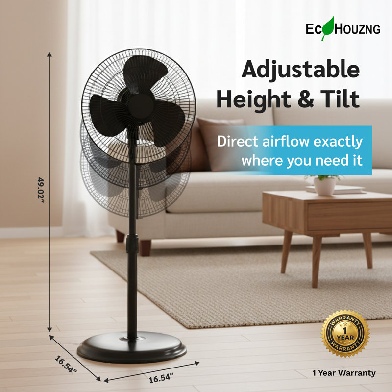 Ventilateur sur socle oscillant 16 po Ecohouzng