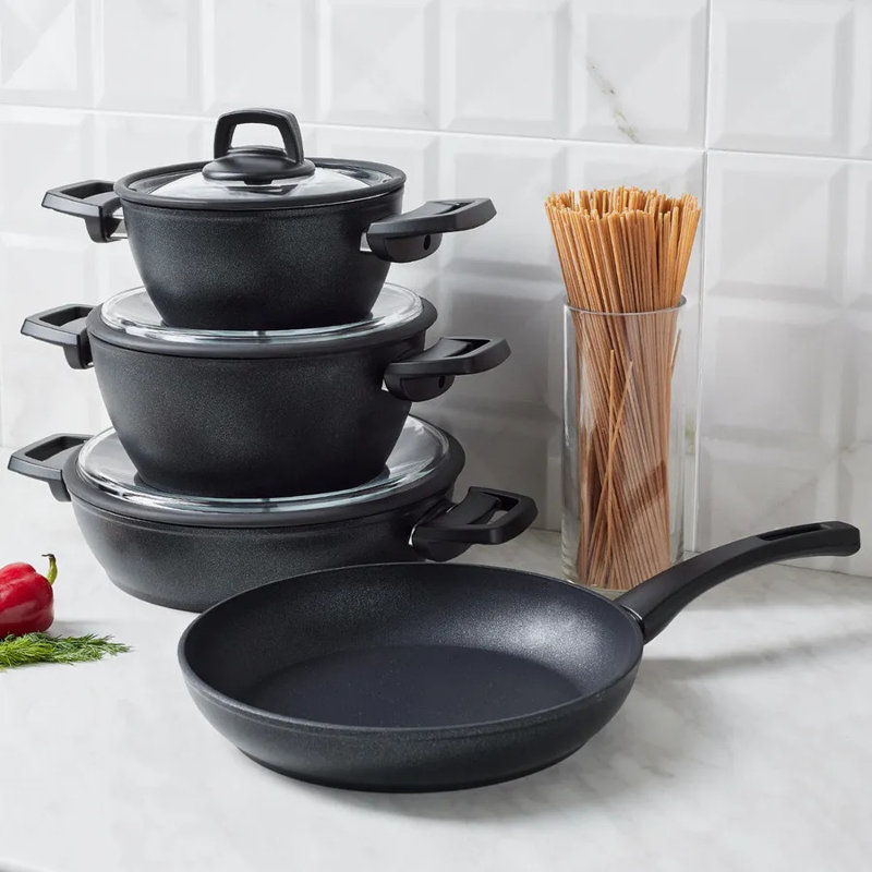Karaca BioDiamond Powerful 7-Piece Induction Antibacterial Handle Cookware Set, Black