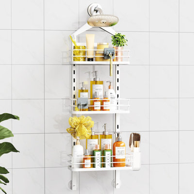 3 Tier Adjustable Shower Caddy Hanging Over Head Anti-Swing White,no drilling required