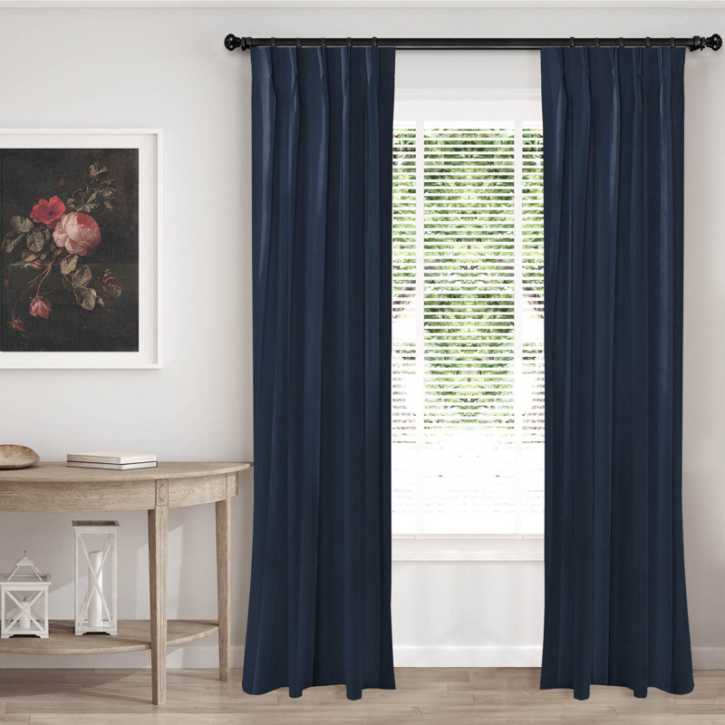 Velvet Room Darkening Curtain Pair, 20" x 120" , Navy