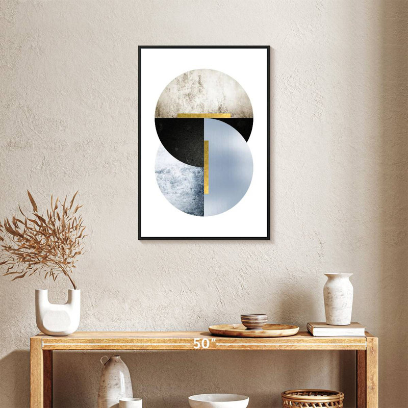 Bleu, beige, noir, géo, Cadre flottant noir, 21 po x 31 po