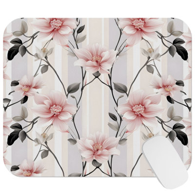 Floral Pink Flower Pattern IV Modern Gaming Cute Office Laptop Desk Pad Gift Mat Square Rectangle Non-Slip Mousepad