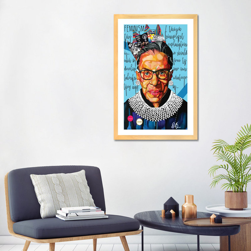 Ruth Ginsburg - impression d'art graphique, Toile avec cadre en bois beige, Blanc, H 24 po x l 32 po x P 1 po