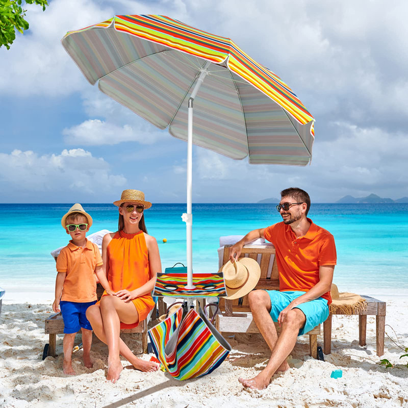 Arletha 176cm Beach Parasol, Red/Yellow/Blue