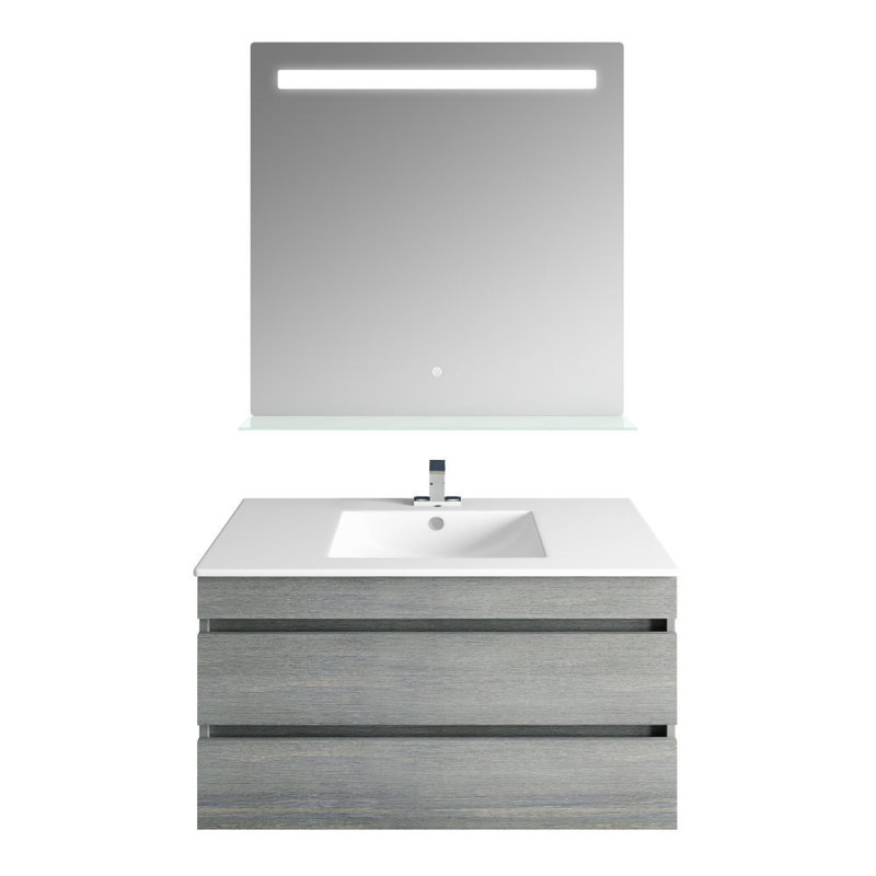 31.18 " W Wall Mounted Wall Mounted Single Double Single Vanity Bathroom Vanity With Stone Top with Mirror