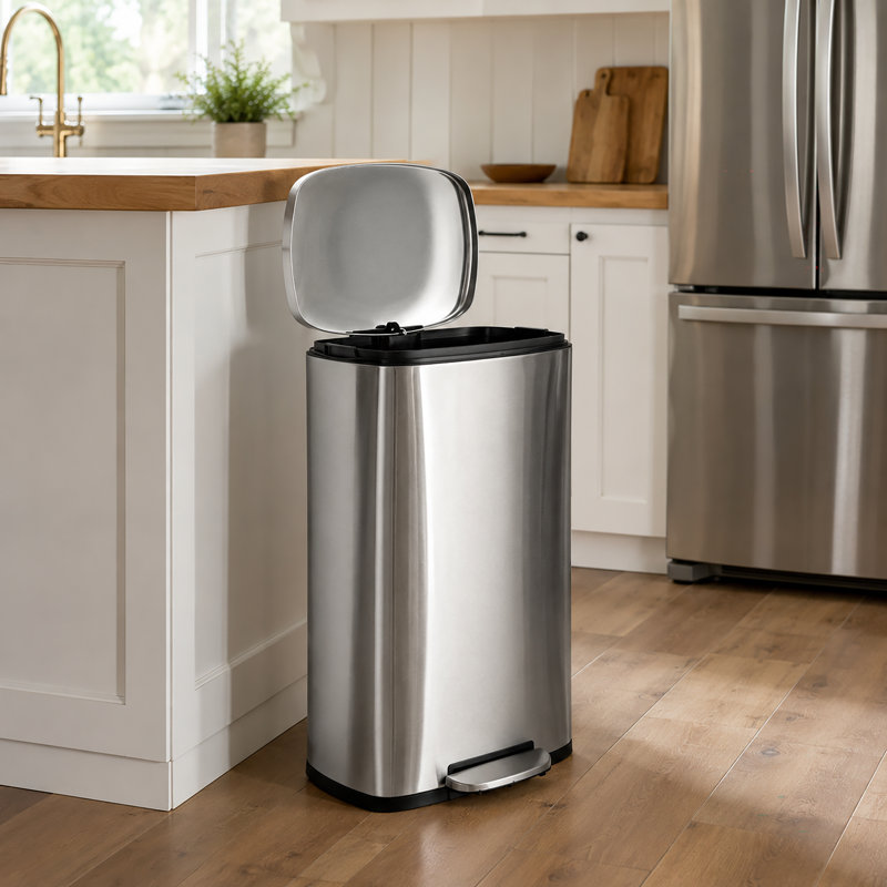 Poubelle à pédale rectangulaire en acier inoxydable 13 gallons avec couvercle à fermeture en douceur 13 gallons