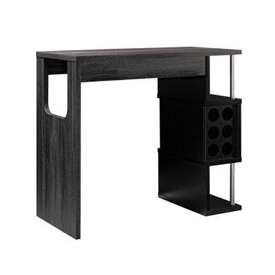 Grey & Black Home Bar Table With Wine Glass Holder And Three Persistent Shelves Distressed Counter Space For A Relaxing Bar,