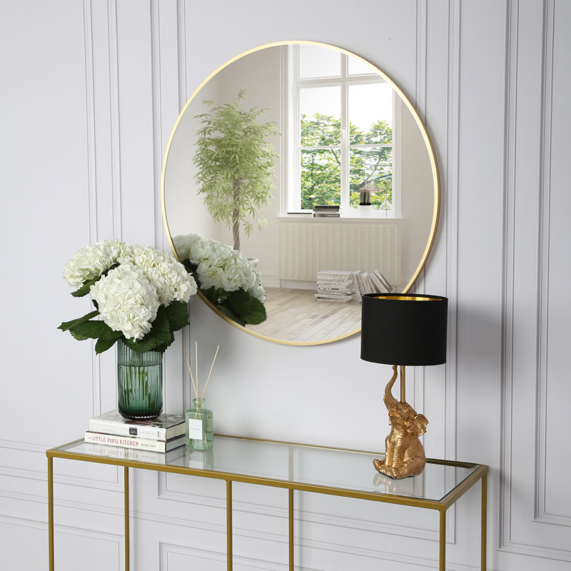 Sasheer - Round Framed Wall Mounted Mirror, 60cm H x 60cm W, Gold