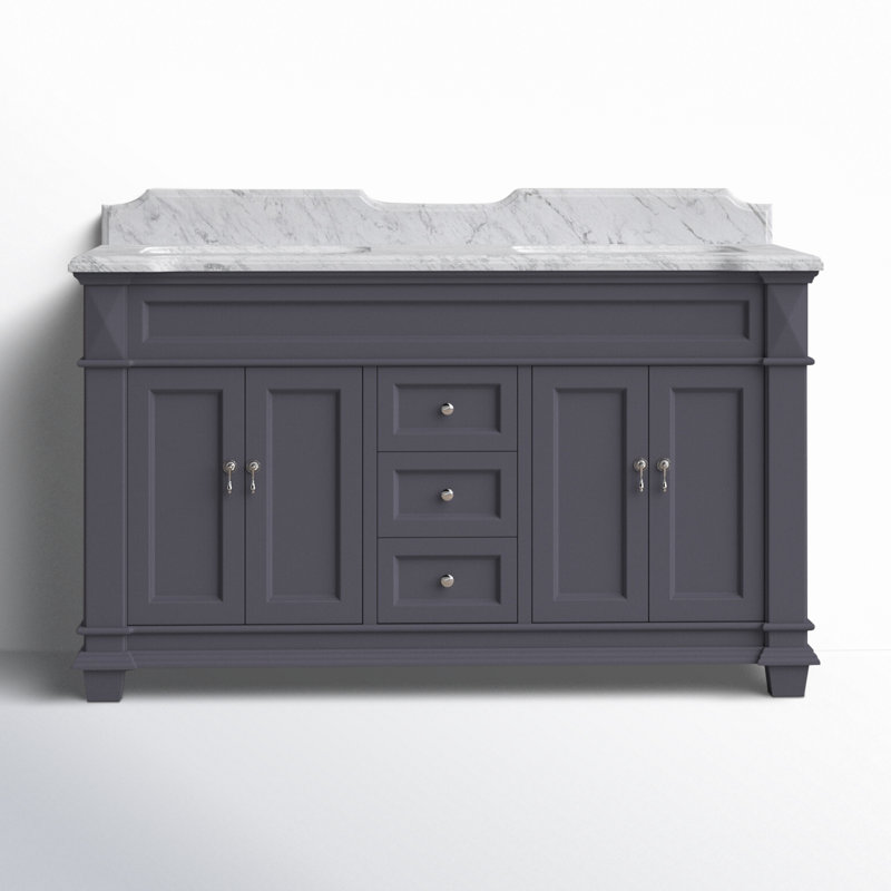 Ensa 60'' Double Bathroom Vanity with Top, Charcoal Gray, Carrara Marble