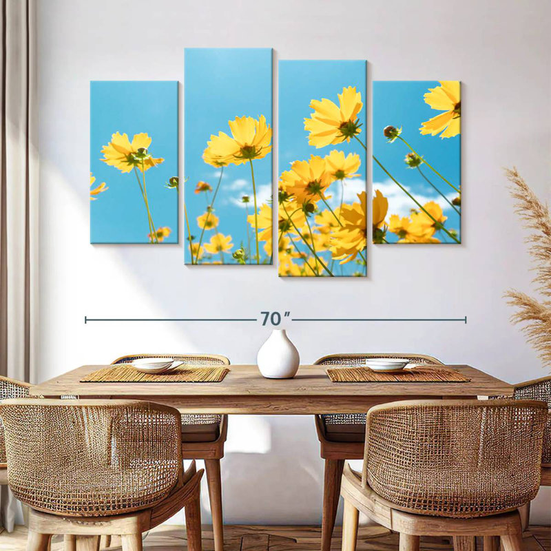 Harnek fleurs jaunes sur fond de ciel bleu, H 42 po x l 68 po