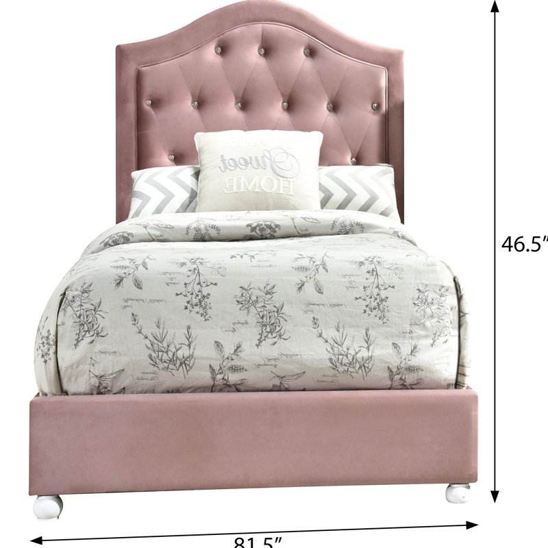 Twin Size Bed With Pink Upholstery And Elegant Head Design In Comfortable Headpiece