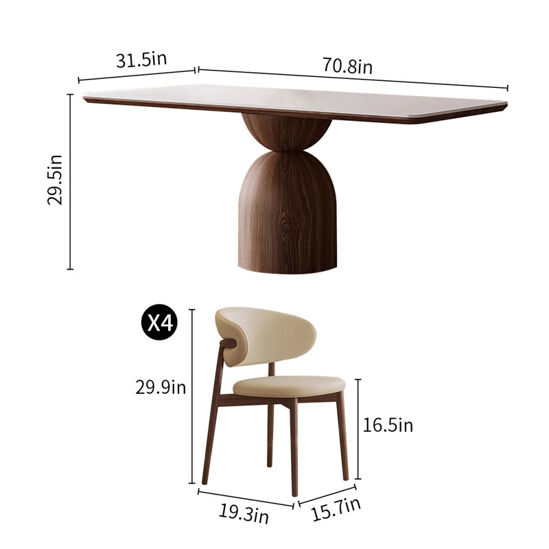 Ensemble de table de salle à manger Ash, H 29,5 po x L 70,8 po x l 31,5 po, 5 pièces: table, 4 chaises