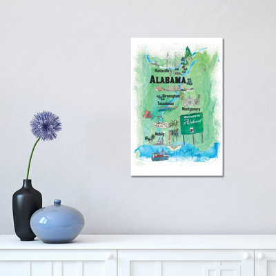 The USA, Alabama Illustrated Travel Poster by Markus And Martina Bleichner - Wrapped Canvas Graphic Art