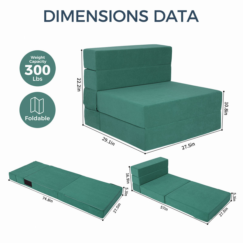 Canapé-lit pliant convertible, dossier droit réglable pour la chambre à coucher du salon, Green