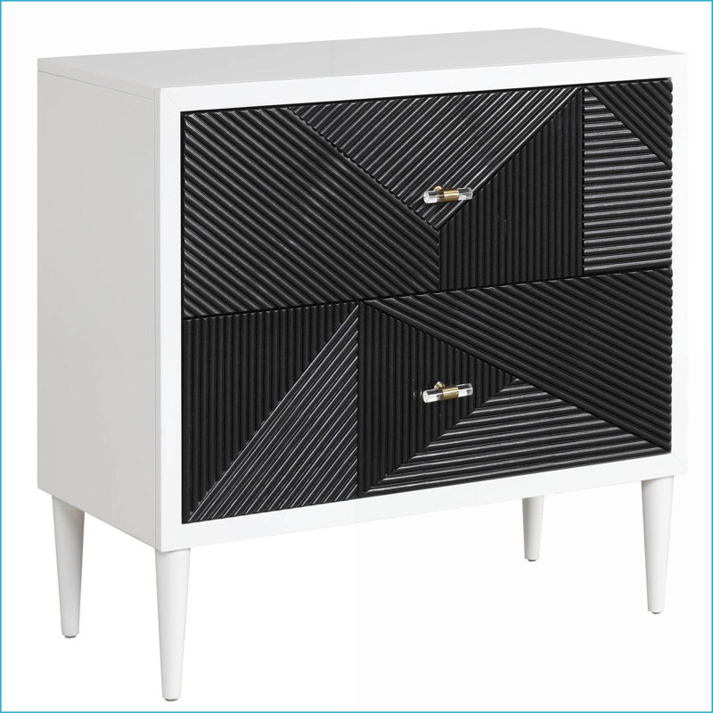 Table de chevet blanche et noire avec 2 tiroirs de rangement