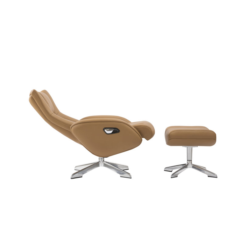 Wapato Upholstered Swivel Recliner, Camel Leather Match