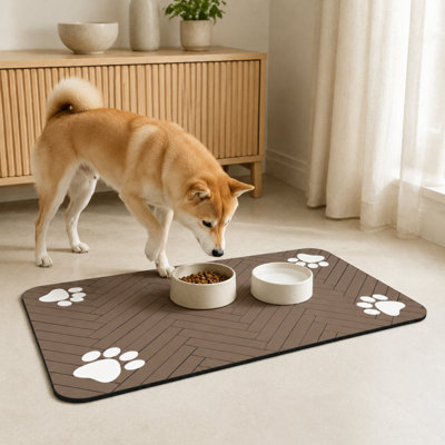 Tapis d'alimentation absorbant et antidérapant en terre de diatomées avec motif empreintes de pattes