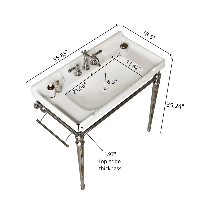 Lavabo de console de salle de bain 36 po, Blanc