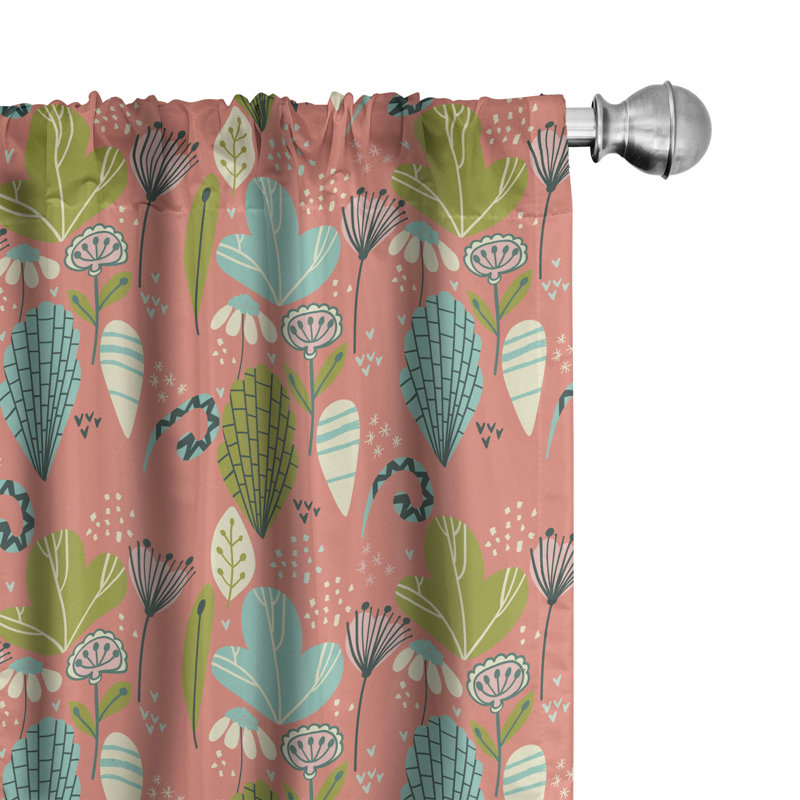 East Urban Home Woodland 4-Panel Curtains, Dandelion Spring Flora Art, Coral and Multicolor, 56" W x 84" L