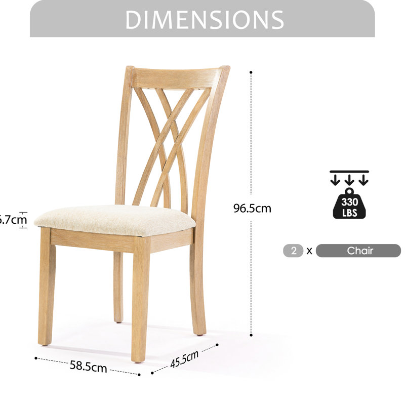 2 chaises de salle à manger blanc cassé, style classique, pieds en bois d'hévéa, glissières réglables, hauteur de 23 po, convenant à des tables de différentes hauteurs