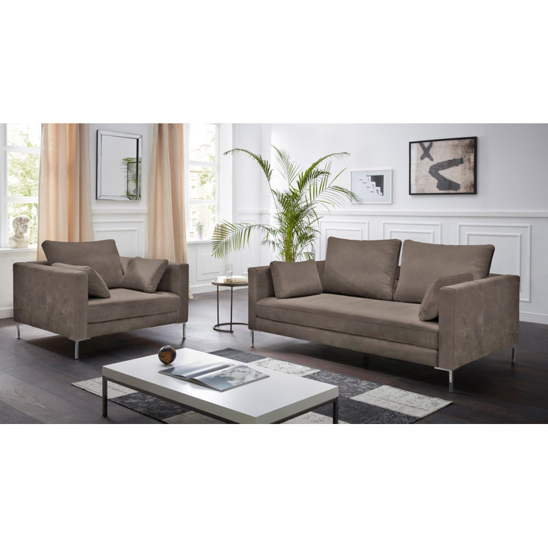 Marius 110 Wide Tufted, Grey, Leder Rustico