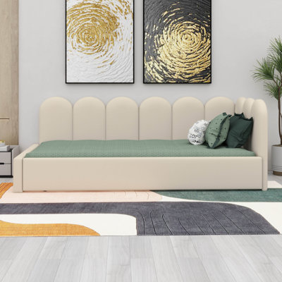 Twin Velvet Upholstered Daybed L-Shaped Corner Bed With Trundle With Brakes And Stoppers