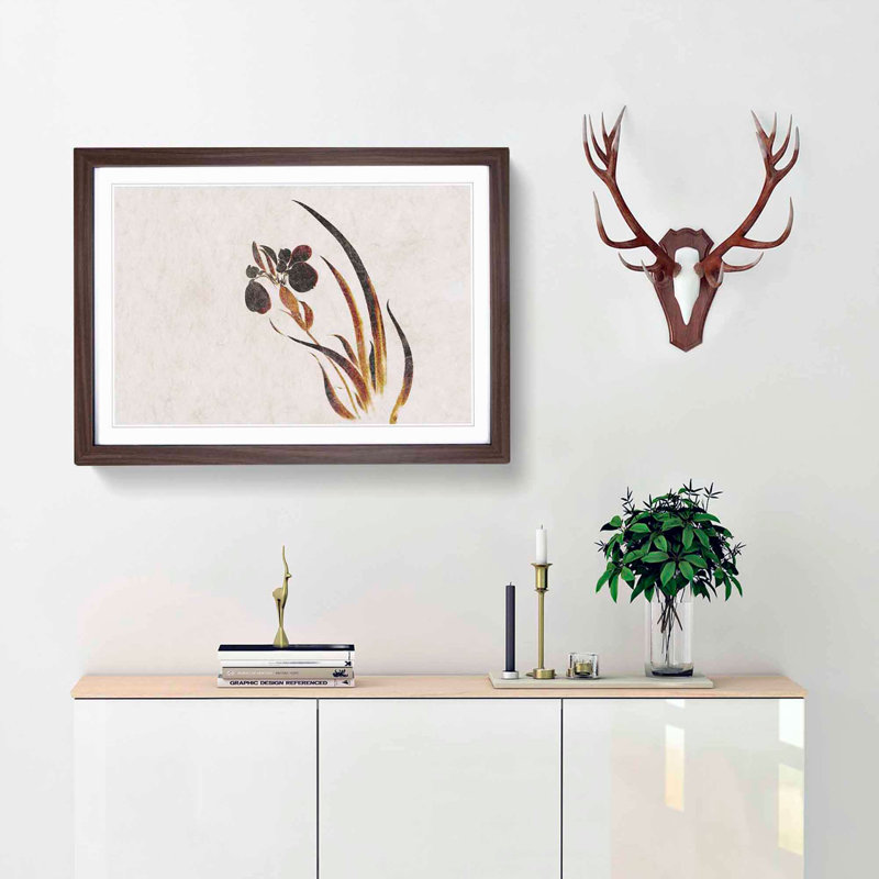 Iris Flower by Shibata Zeshin - Framed Print, 27cm H x 36cm W x 2cm D, Walnut Framed