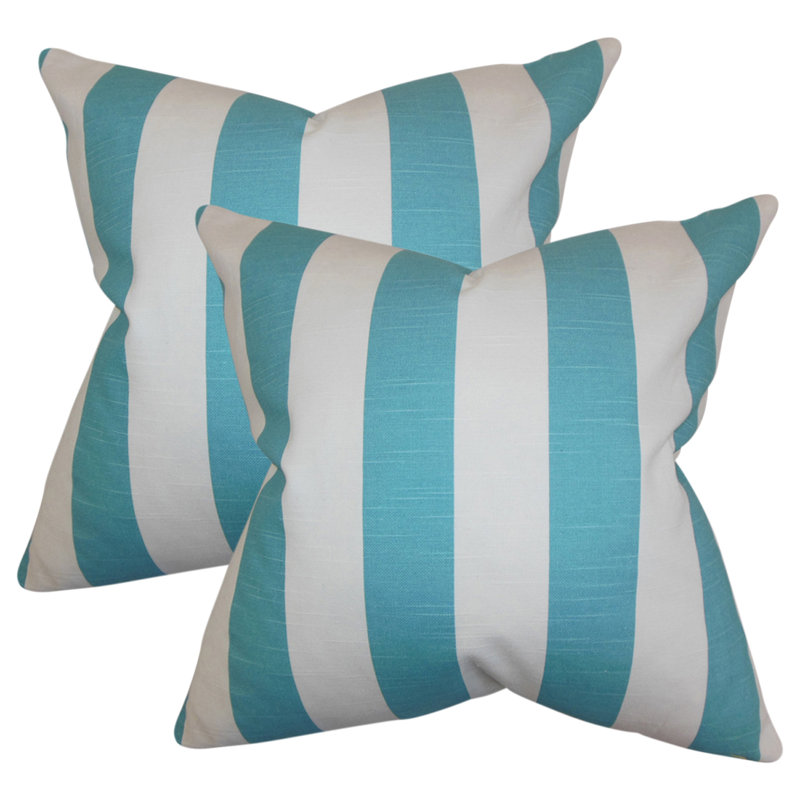 Striped Feather Reversible Throw Pillow, Light Blue