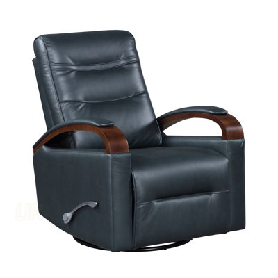 Luxurious Swivel Gliding Recliner With Faux Leather Upholstery And Solid Rubberwood Arms, Perfect For Modern Living Rooms.