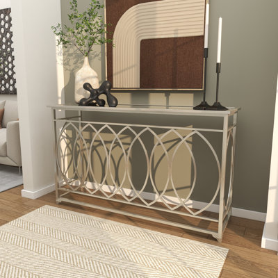 Metal Geometric Living Room Console Table with Mirrored Glass Top