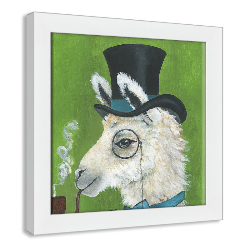Lama et tuyau, art encadré, H 14 po x l 14 po x P 0,625 po, Cadre blanc