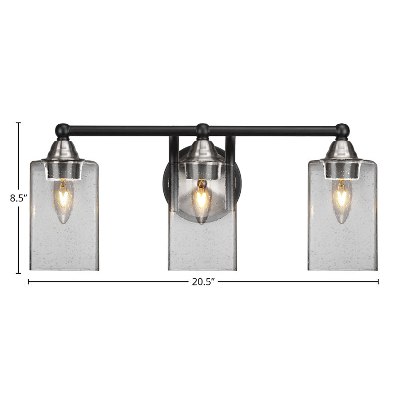 Michell 3-Light Bath Bar, Clear Bubble, Matte Black/Brushed Nickel