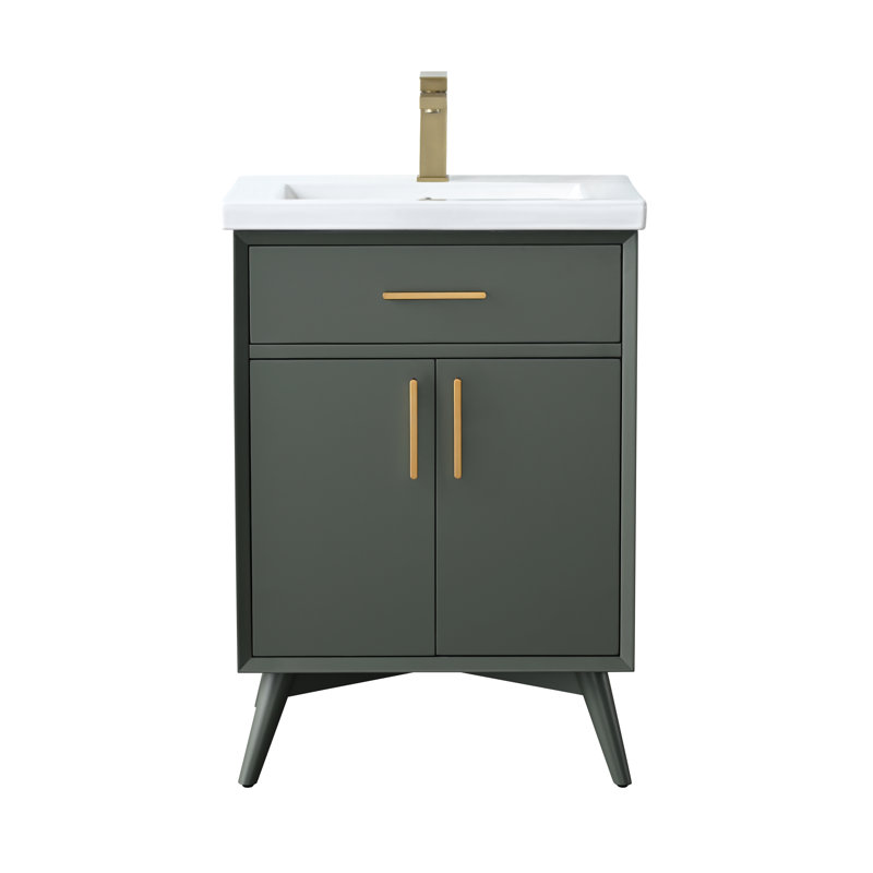 Lalena 24'' Single Bathroom Vanity with Ceramic Top, Vintage Green/Brushed Bronze