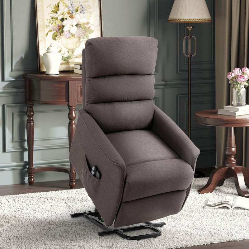 Fauteuil en tissu avec télécommande, Brun, Motorisé - Télécommande, Oui