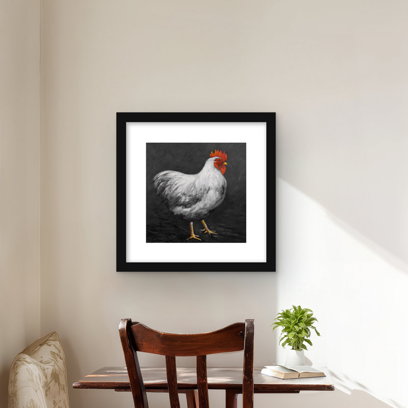 Coq gris 2 - Reproduction matte rustique encadrée pour la décoration intérieure, Noir
