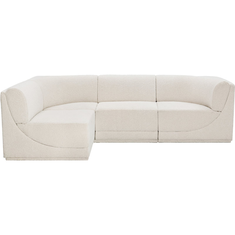 Ollie 4 - Piece Upholstered Sectional, Cream Boucle Fabric