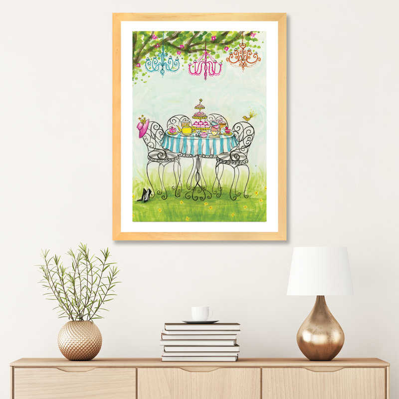 Art de jardin tea party, H 32 po x l 24 po x P 1 po, Papier encadré naturel