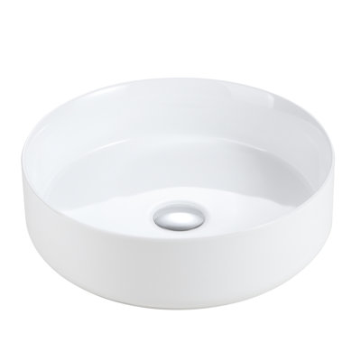 Évier en céramique blanche de haute qualité avec finition lisse et chaleur Winget, facile d'entretien, forme ronde, dimensions de 15,45 po, 17,95 lb, pour la cuisine ou la salle de bain.