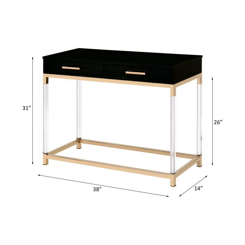 Canapé Adiel à finition noire et dorée, table basse, table basse en bois, table basse moderne avec 2 tiroirs