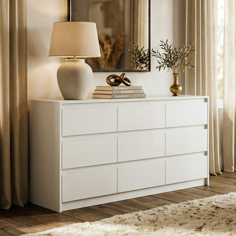 Commode à neuf tiroirs pour votre chambre à coucher, Blanc